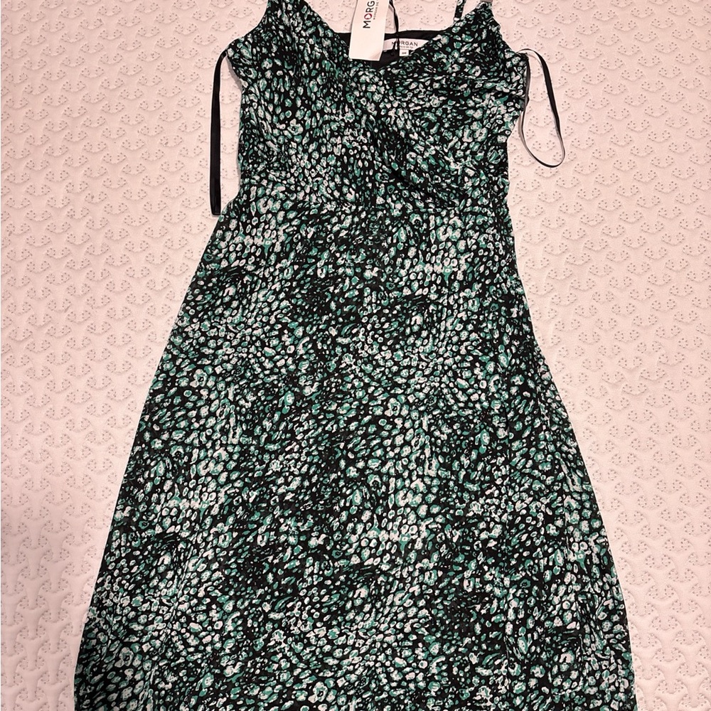 Morgan de Toi Black and Green Patterned Dress